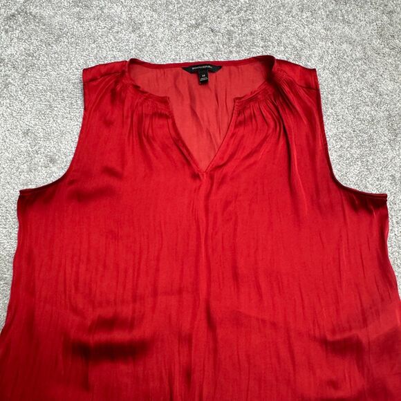 Banana Republic Satin Blouse Tank Top Womens Medium Autumn Orange Split Neck - Picture 3 of 12